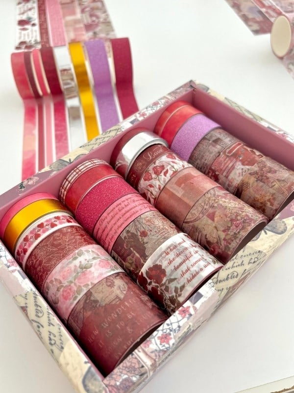 Vintage Pink Eternal Romance 24'lü Dekoratif Washi Bant Koleksiyon Seti/Washi Tape/Desenli Bant