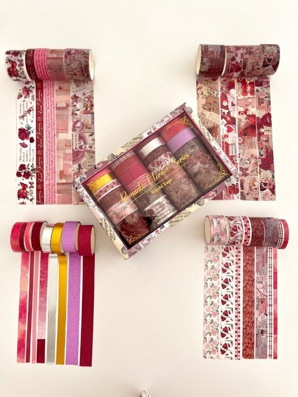 Vintage Pink Eternal Romance 24'lü Dekoratif Washi Bant Koleksiyon Seti/Washi Tape/Desenli Bant