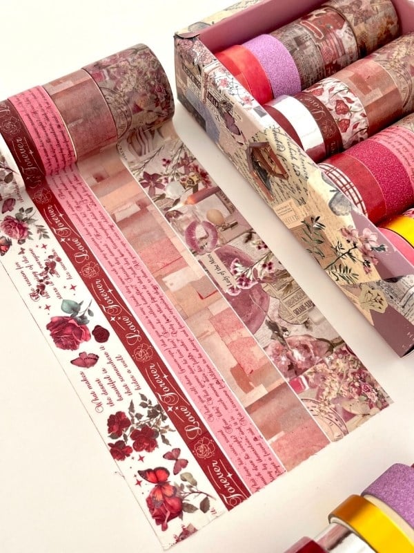 Vintage Pink Eternal Romance 24'lü Dekoratif Washi Bant Koleksiyon Seti/Washi Tape/Desenli Bant