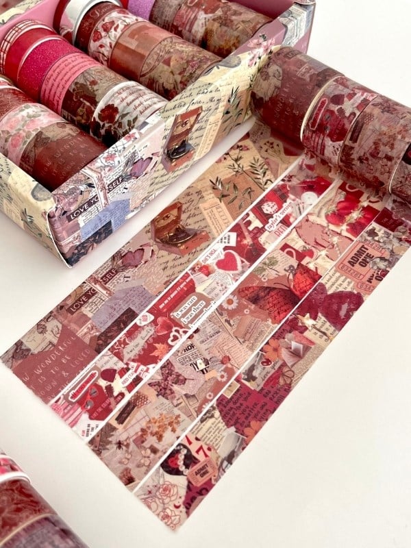 Vintage Pink Eternal Romance 24'lü Dekoratif Washi Bant Koleksiyon Seti/Washi Tape/Desenli Bant