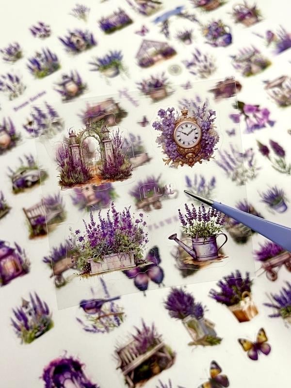 Vintage Purple Garden Lavanta Temalı 25 Yaprak 154 Adet Sticker Seti/Etiket/ Çıkartma