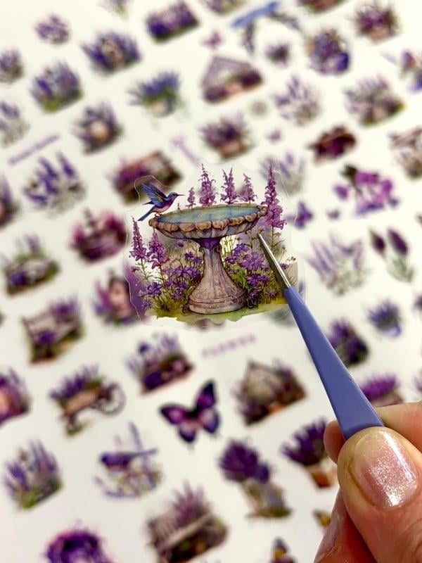 Vintage Purple Garden Lavanta Temalı 25 Yaprak 154 Adet Sticker Seti/Etiket/ Çıkartma