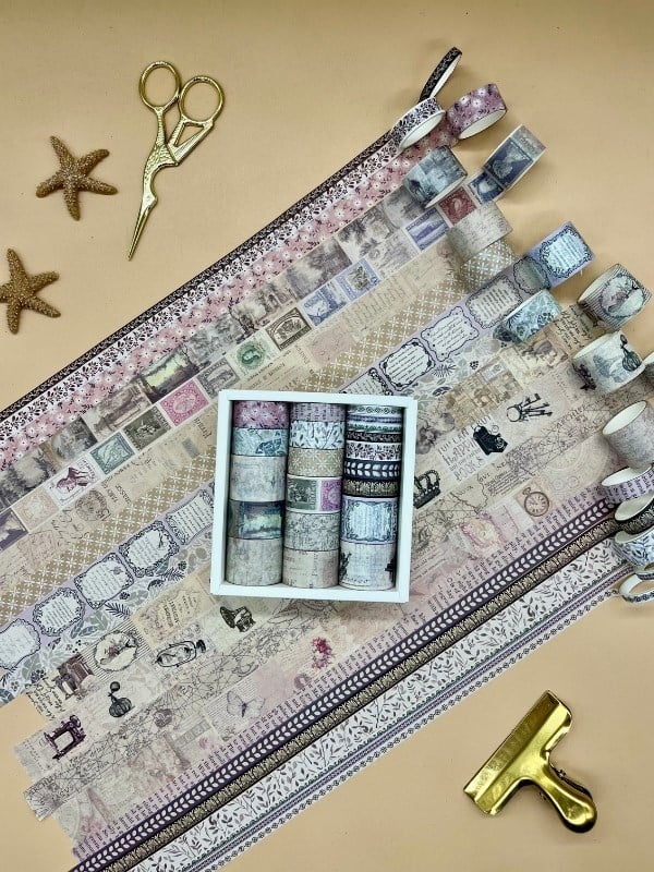 Vintage Retro Temalı 20’li  Washi Bant Seti – Letters from Anna Serisi (20*2 m) /Masking Tape/ Desenli Bant