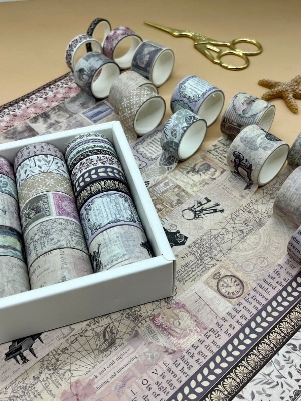 Vintage Retro Temalı 20’li  Washi Bant Seti – Letters from Anna Serisi (20*2 m) /Masking Tape/ Desenli Bant