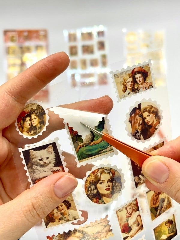 Vintage Romance Ve Altın Yaldızlı Mühür Temalı 4 Yaprak 65 Adet Pul Sticker Seti/Etiket/Çıkartma