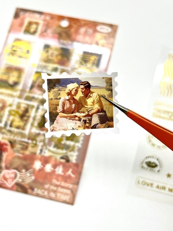 Vintage Romance Ve Altın Yaldızlı Mühür Temalı 4 Yaprak 65 Adet Pul Sticker Seti/Etiket/Çıkartma