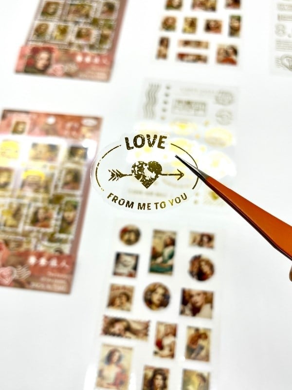 Vintage Romance Ve Altın Yaldızlı Mühür Temalı 4 Yaprak 65 Adet Pul Sticker Seti/Etiket/Çıkartma
