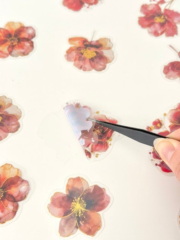 Vintage Romantic Floral Altın Yaldızlı Kırmızı Çiçekler 20 Adet Sticker Seti/Etiket/Çıkartma