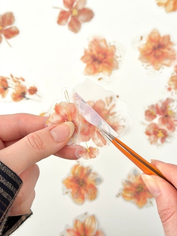 Vintage Romantic Floral Altın Yaldızlı Turuncu Çiçekler 20 Adet Sticker Seti/Etiket/Çıkartma