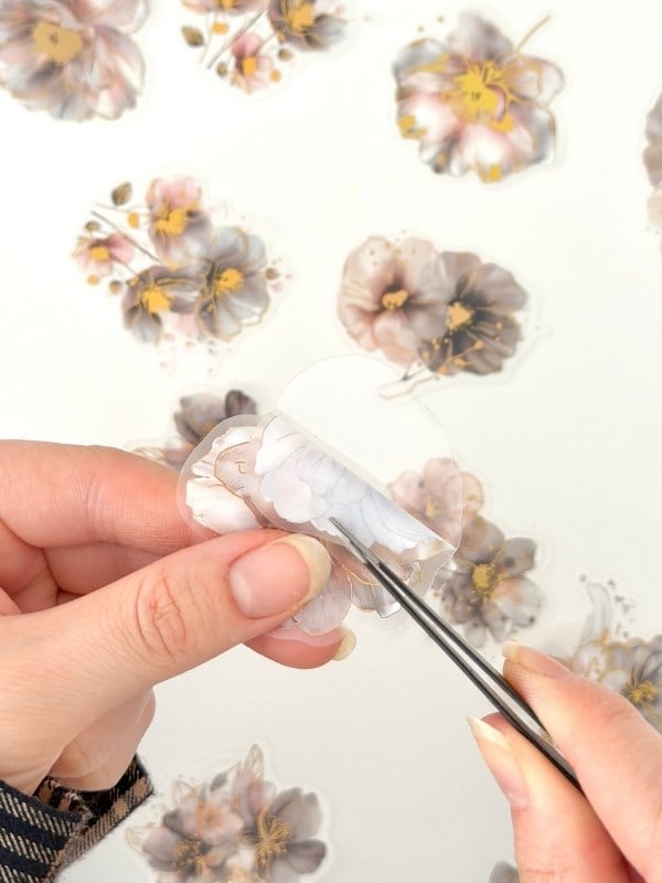 Vintage Romantic Floral Altın Yaldızlı Gri Çiçekler 20 Adet Sticker Seti/Etiket/Çıkartma