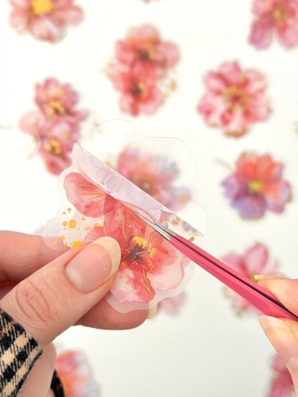 Vintage Romantic Floral Altın Yaldızlı Pembe Çiçekler 20 Adet Sticker Seti/Etiket/Çıkartma