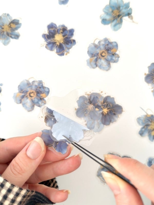 Vintage Romantic Floral Altın Yaldızlı Mavi Çiçekler 20 Adet Sticker Seti/Etiket/Çıkartma