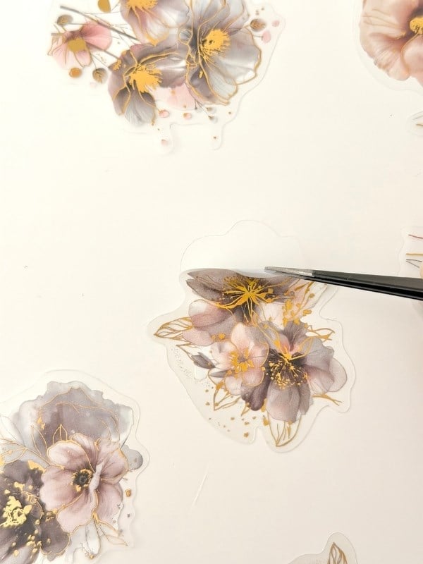 Vintage Romantic Floral Altın Yaldızlı Gri Çiçekler 20 Adet Sticker Seti/Etiket/Çıkartma