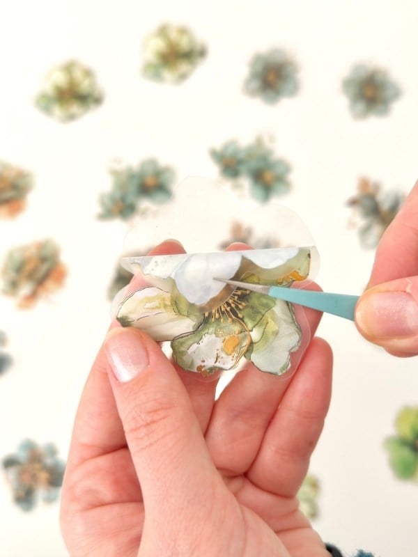 Vintage Romantic Floral Altın Yaldızlı Yeşil Çiçekler 20 Adet Sticker Seti/Etiket/Çıkartma