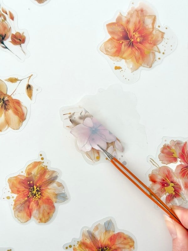 Vintage Romantic Floral Altın Yaldızlı Turuncu Çiçekler 20 Adet Sticker Seti/Etiket/Çıkartma
