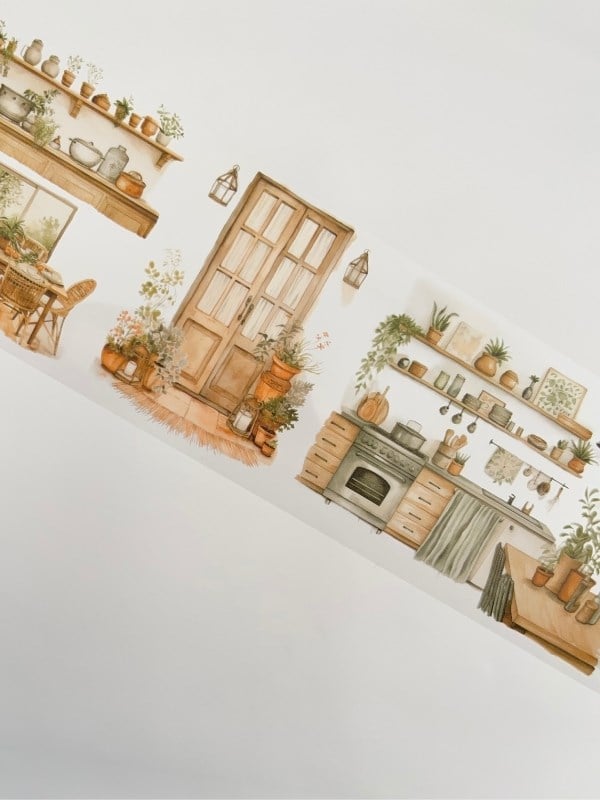 Vintage Rustic Home Beyaz İç Mekan Ev Tasarım 2m Washi Bant/Masking Tape/Desenli Bant/Bullet Journal