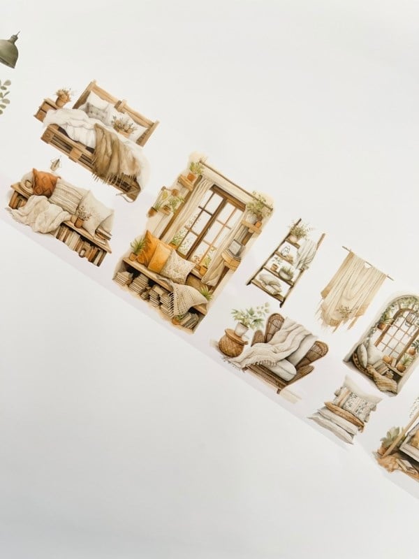 Vintage Rustic Home Beyaz İç Mekan Ev Tasarım 2m Washi Bant/Masking Tape/Desenli Bant/Bullet Journal