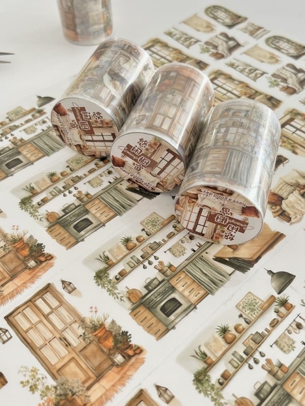Vintage Rustic Home Beyaz İç Mekan Ev Tasarım 2m Washi Bant/Masking Tape/Desenli Bant/Bullet Journal