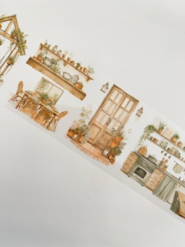 Vintage Rustic Home Beyaz İç Mekan Ev Tasarım 2m Washi Bant/Masking Tape/Desenli Bant/Bullet Journal