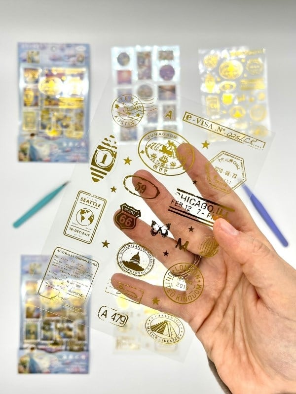 Vintage Sanatsal Doğa Ve Altın Yaldızlı Mühür Temalı 4Yaprak 65 Adet Pul Sticker Set/Etiket/Çıkartma