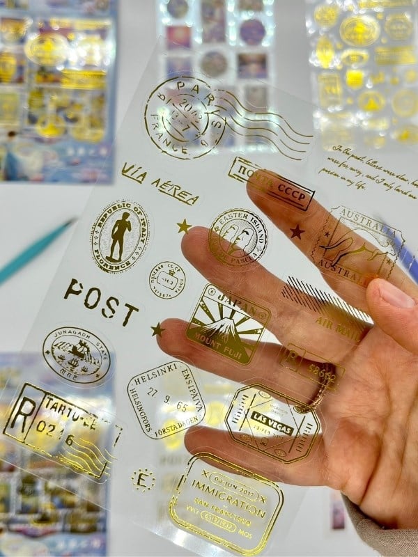 Vintage Sanatsal Doğa Ve Altın Yaldızlı Mühür Temalı 4Yaprak 65 Adet Pul Sticker Set/Etiket/Çıkartma