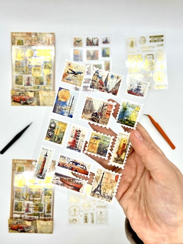 Vintage Şehir Seyahat Ve Altın Yaldızlı Mühür Temalı 4Yaprak 65 Adet Pul Sticker Set/Etiket/Çıkartma