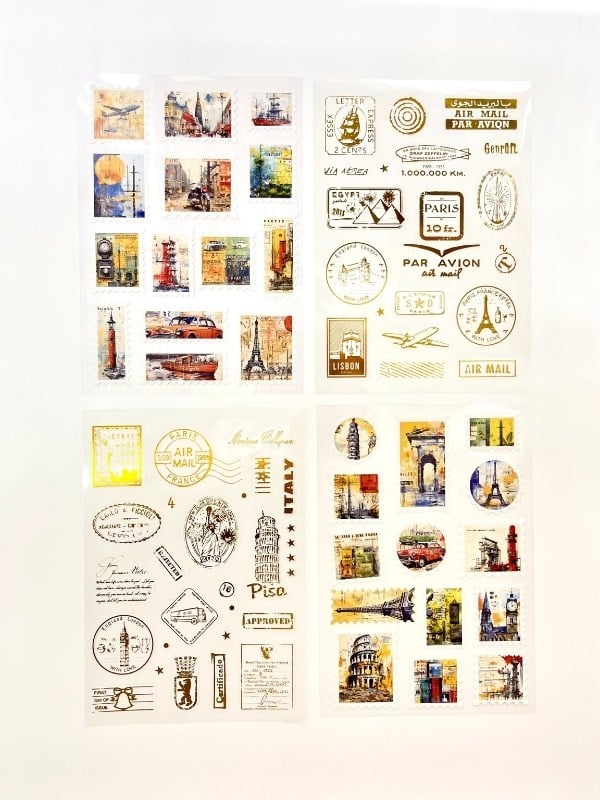 Vintage Şehir Seyahat Ve Altın Yaldızlı Mühür Temalı 4Yaprak 65 Adet Pul Sticker Set/Etiket/Çıkartma