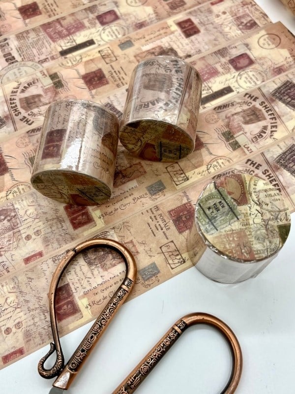 Vintage Sepia Postage Archive Washi Bant 2m*4cm/Sepya Kartpostal&Pul Desenli Dekoratif Bant/Washi Tape/Masking Tape