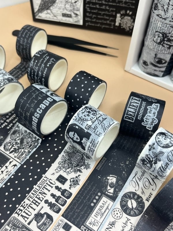 Vintage Siyah Beyaz Temalı 20’li Washi Bant Black & White Memory/ Fleeting Monologue Serisi (20*2m) Masking  Tape/Desenli Bant 