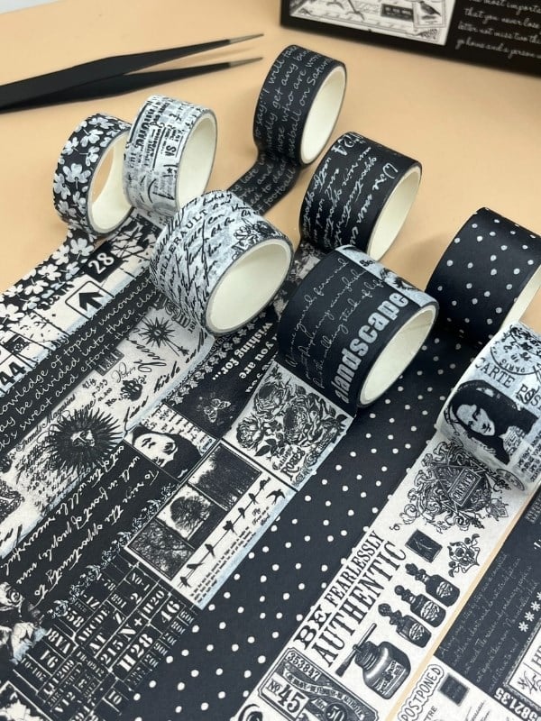 Vintage Siyah Beyaz Temalı 20’li Washi Bant Black & White Memory/ Fleeting Monologue Serisi (20*2m) Masking  Tape/Desenli Bant 