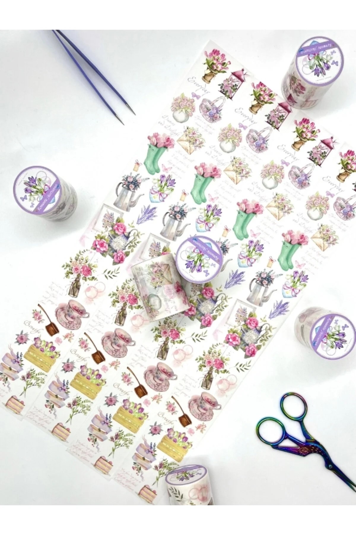 Vintage Tea Garden 2m Washi Bant/Washi Tape/Masking Tape/Desenli Bant