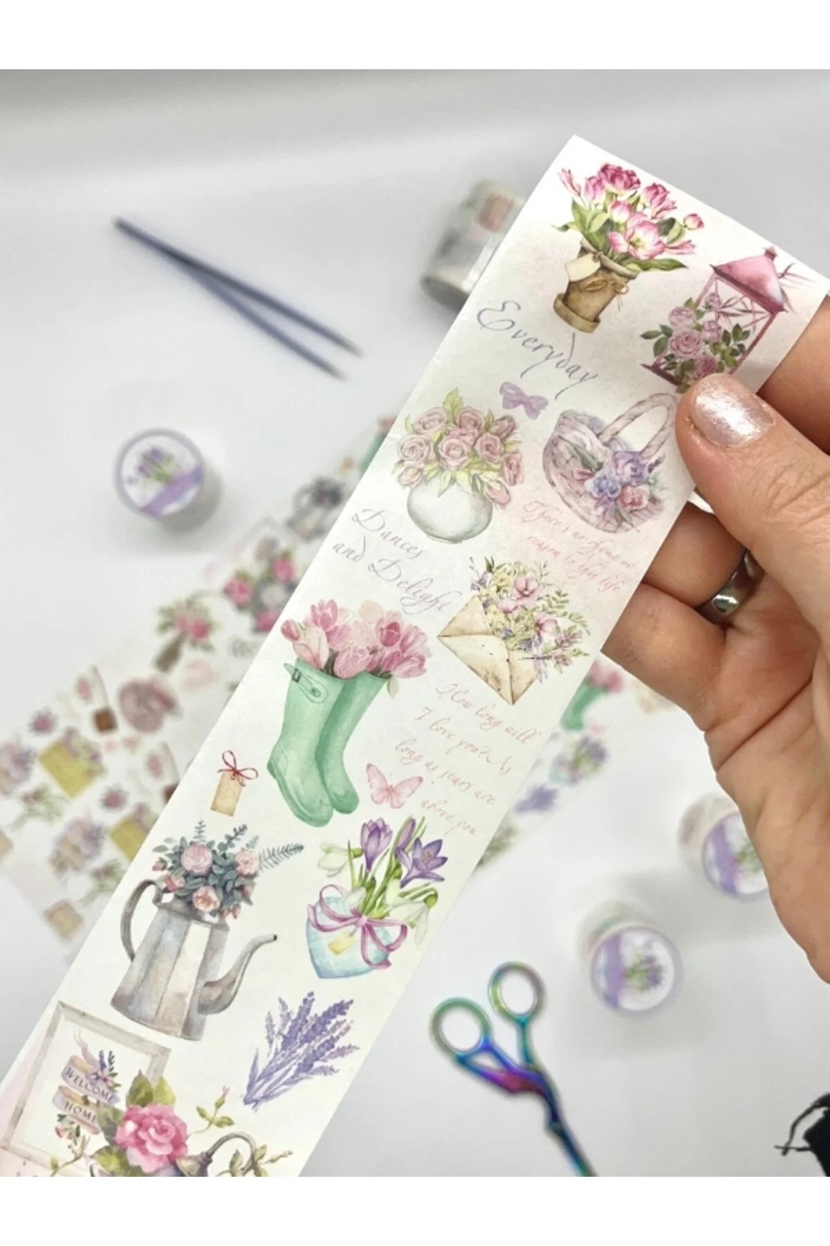 Vintage Tea Garden 2m Washi Bant/Washi Tape/Masking Tape/Desenli Bant