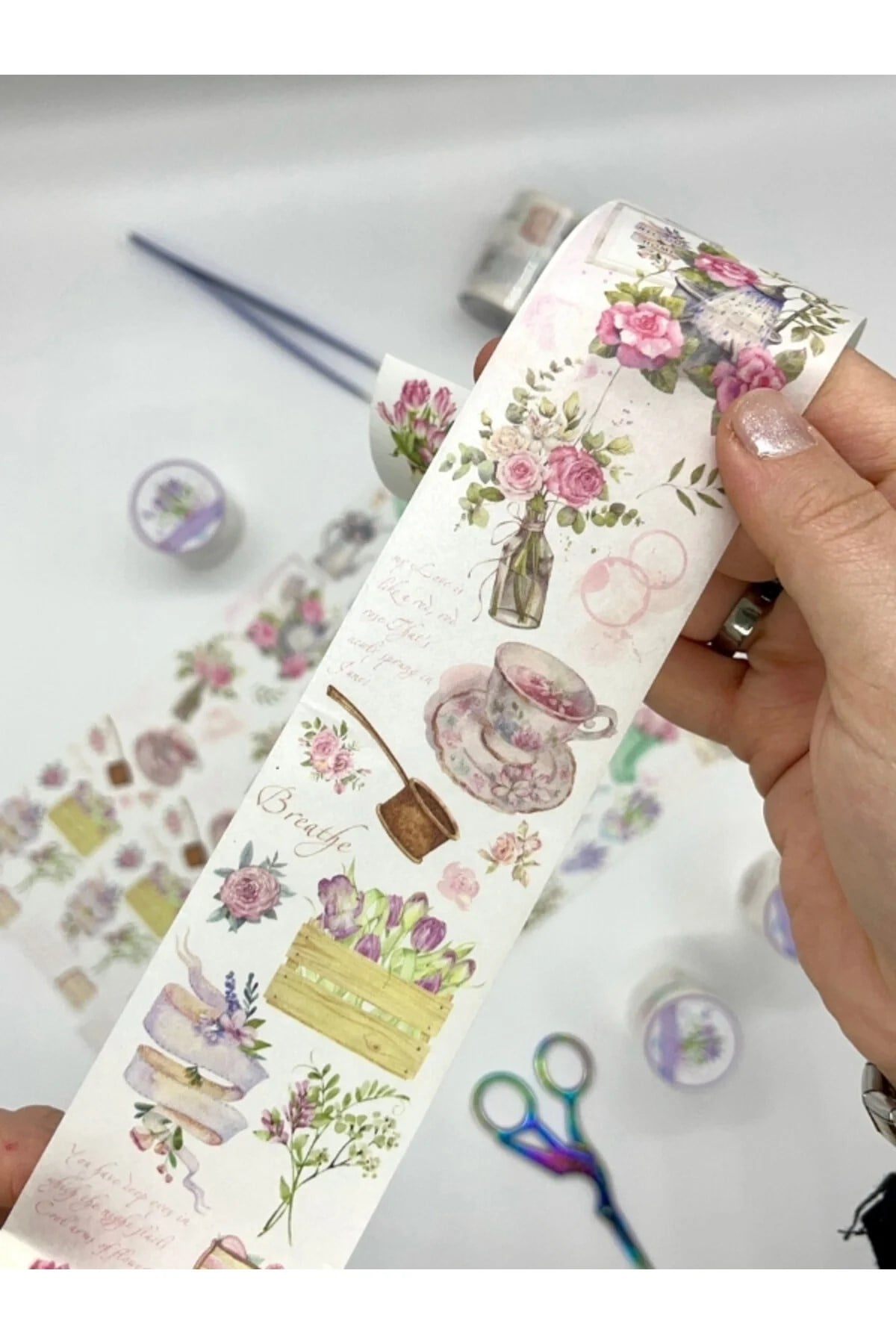 Vintage Tea Garden 2m Washi Bant/Washi Tape/Masking Tape/Desenli Bant