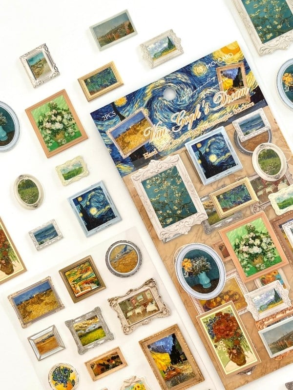 Vintage Van Gogh's Dream Tabloları Temalı 2 Yaprak 27 Adet Stereoskopik Sticker Seti/Etiket/Çıkartma