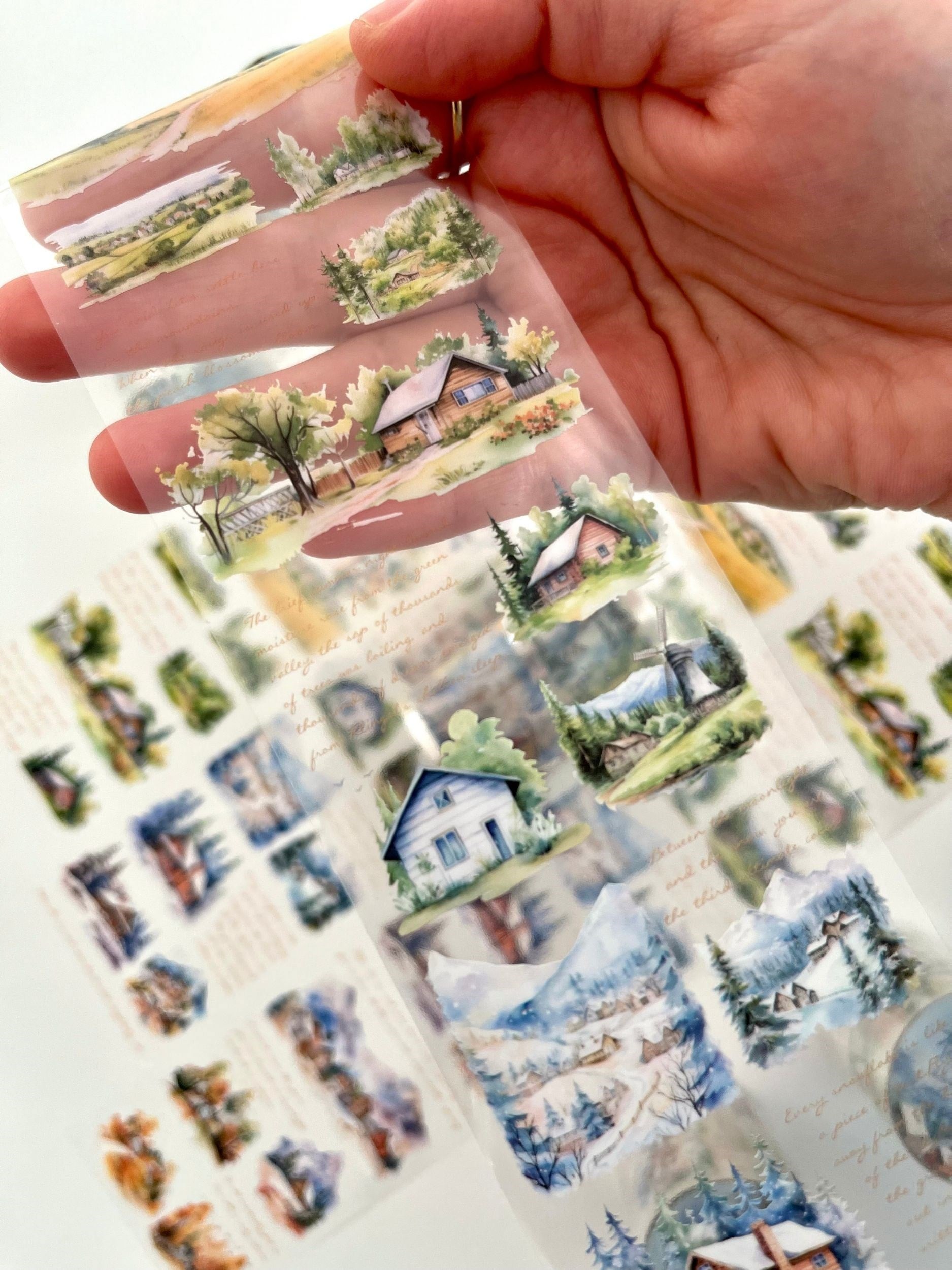 Wooden Cabin Ormanlık Ev Temalı 2m Pet Washi Bant/Masking Tape/Desenli Bant/Bullet Journal