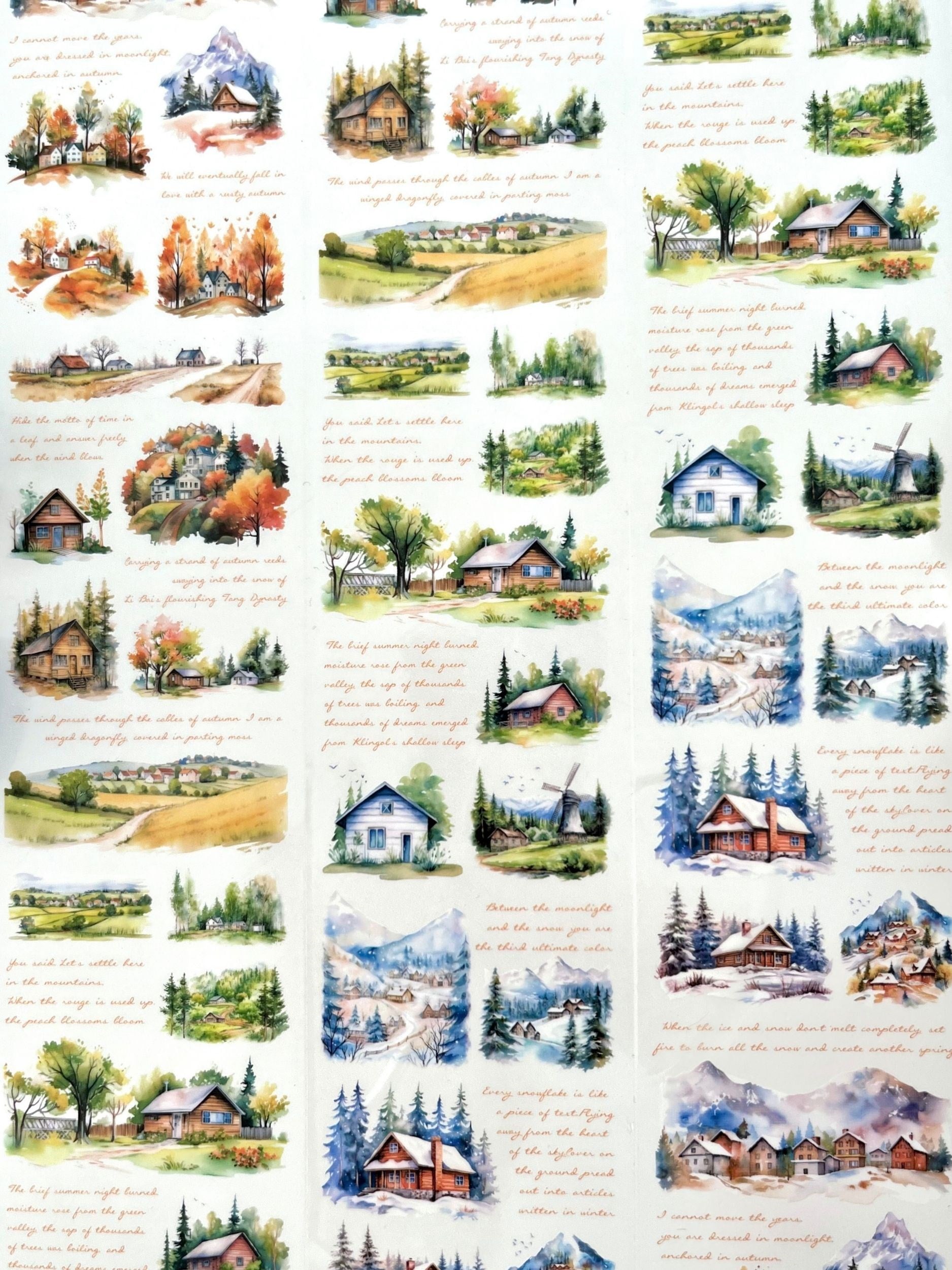 Wooden Cabin Ormanlık Ev Temalı 2m Pet Washi Bant/Masking Tape/Desenli Bant/Bullet Journal