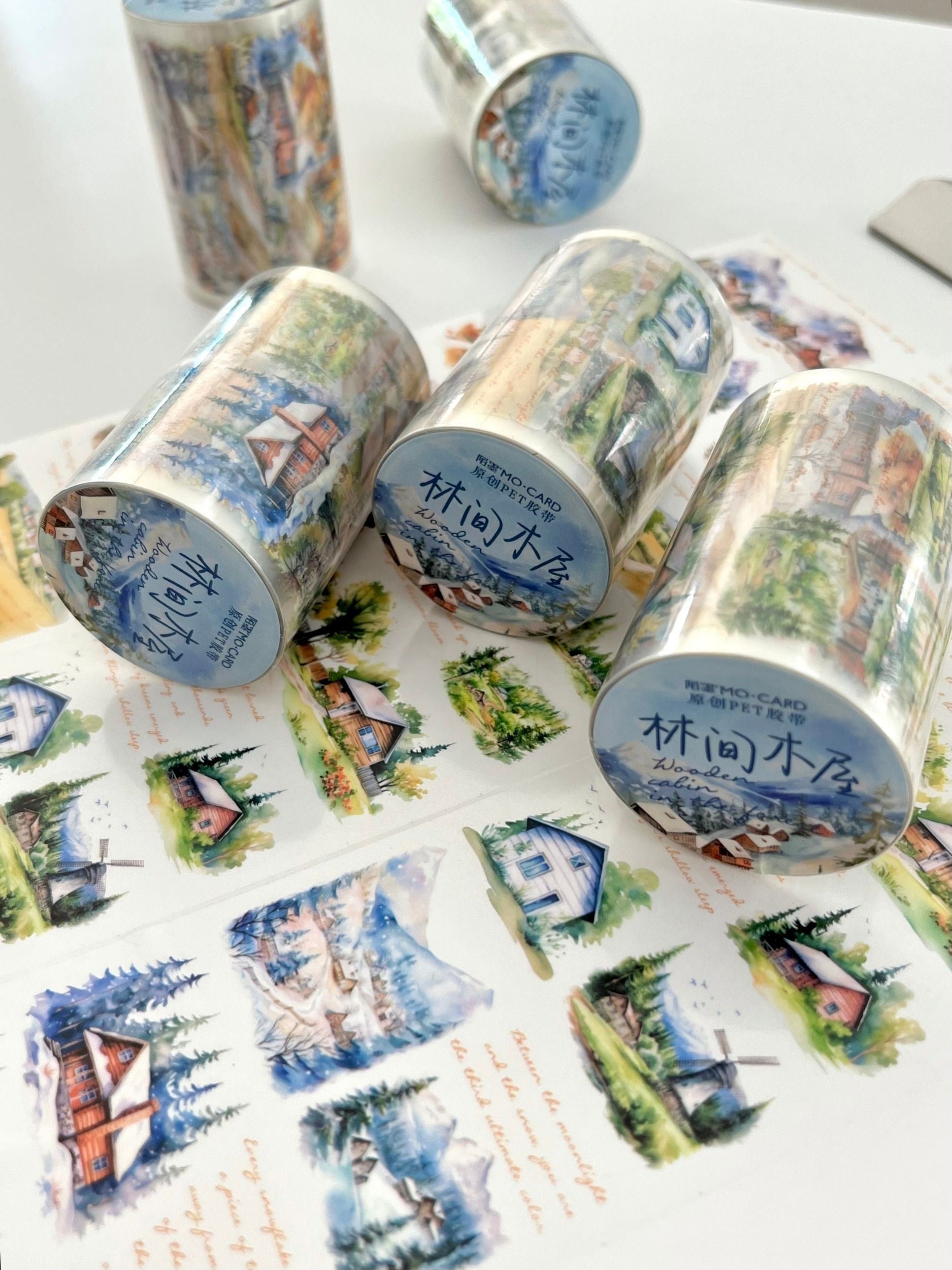 Wooden Cabin Ormanlık Ev Temalı 2m Pet Washi Bant/Masking Tape/Desenli Bant/Bullet Journal