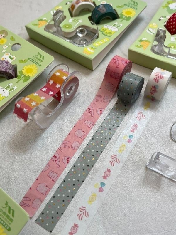 Yeşil Renk 2+1 Washi Bant ve Kesim Aparatlı Mini Set/ Washi Tape / Bullet Journal