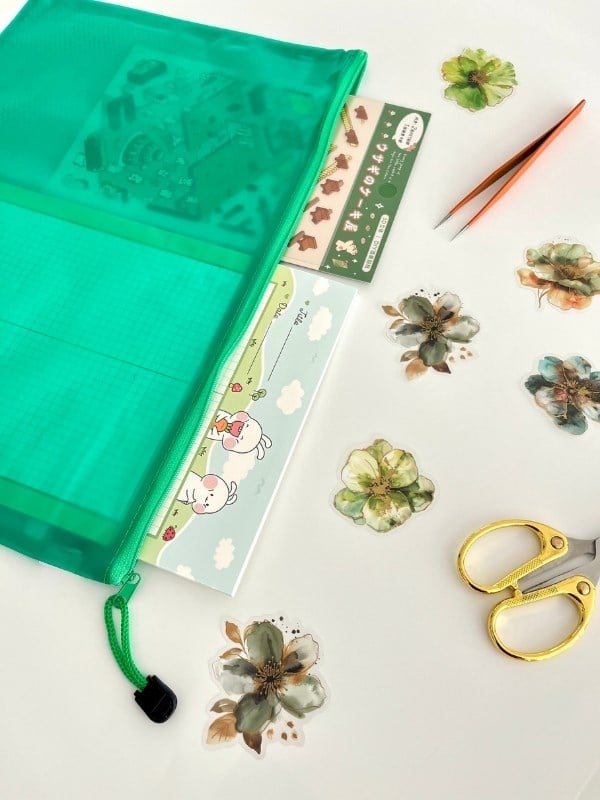 Yeşil Yarı Şeffaf Büyük Boy Çift Bölme Fermuarlı Organizer Dosya Çantası (38*26,5cm)/Toparlayıcı
