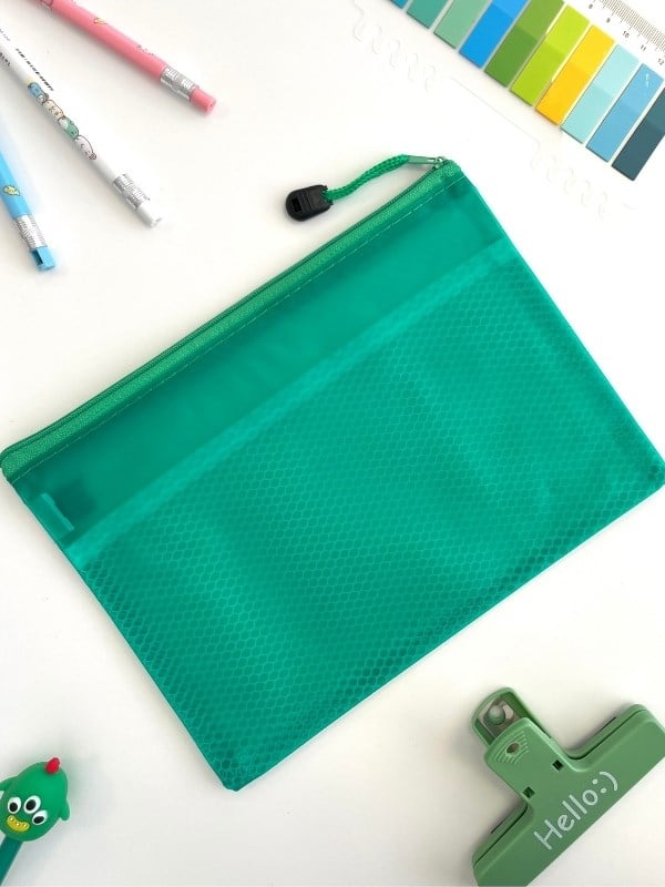 Yeşil Yarı Şeffaf Küçük Boy Çift Bölme Fermuarlı Organizer Dosya Çantası (23*16.5cm)/Toparlayıcı