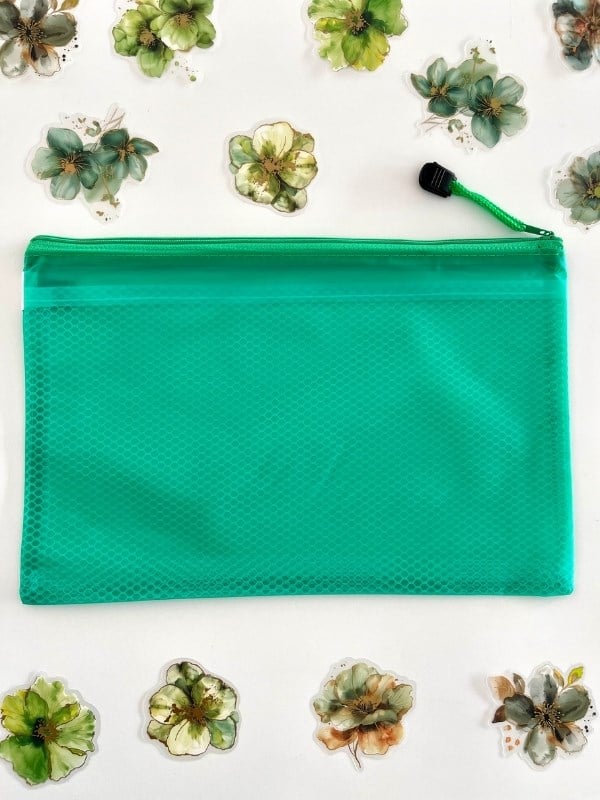Yeşil Yarı Şeffaf Orta Boy Çift Bölme Fermuarlı Organizer Dosya Çantası (29*19cm)/Toparlayıcı