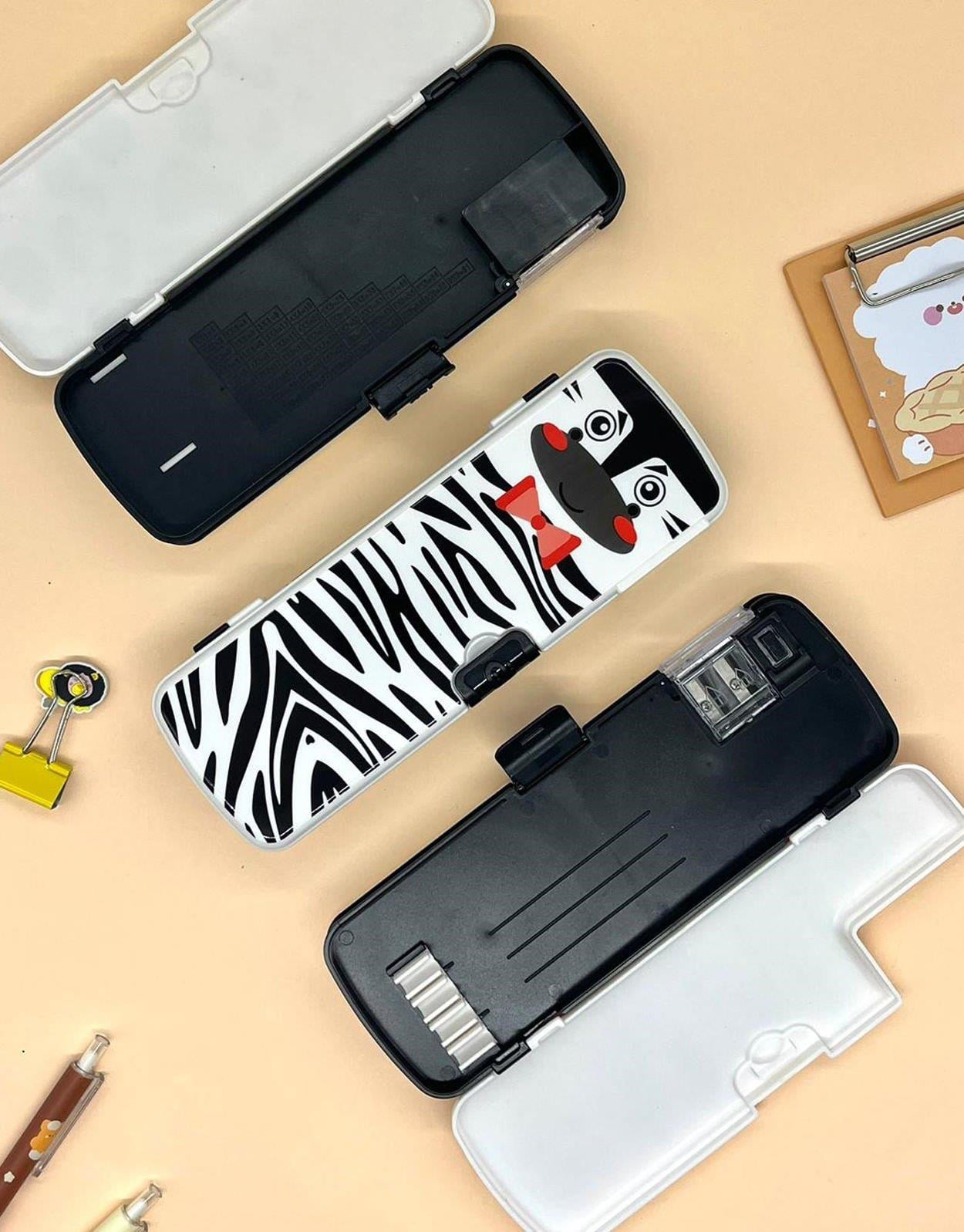 Zebra Desenli Çift Taraflı Kalem Kutu