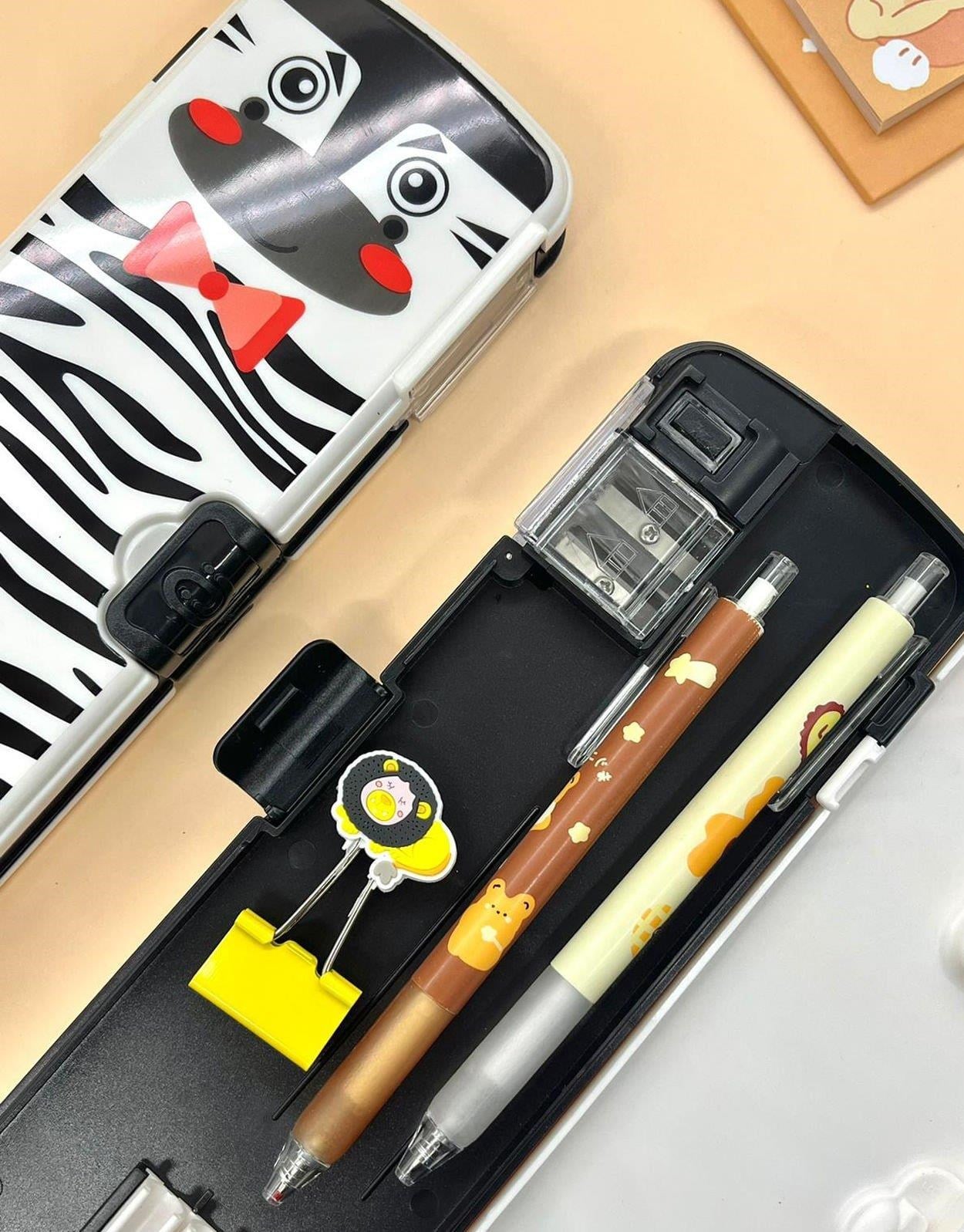 Zebra Desenli Çift Taraflı Kalem Kutu