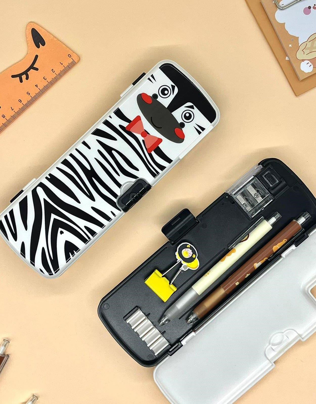 Zebra Desenli Çift Taraflı Kalem Kutu