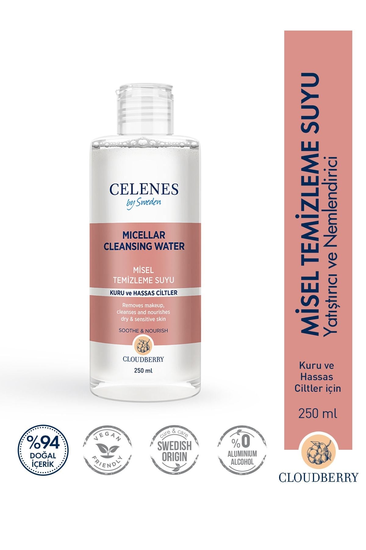 Celenes By Sweden Cloudberry Misel Temizleme Suyu Kuru Ve Hassas Ciltler 250 ml  