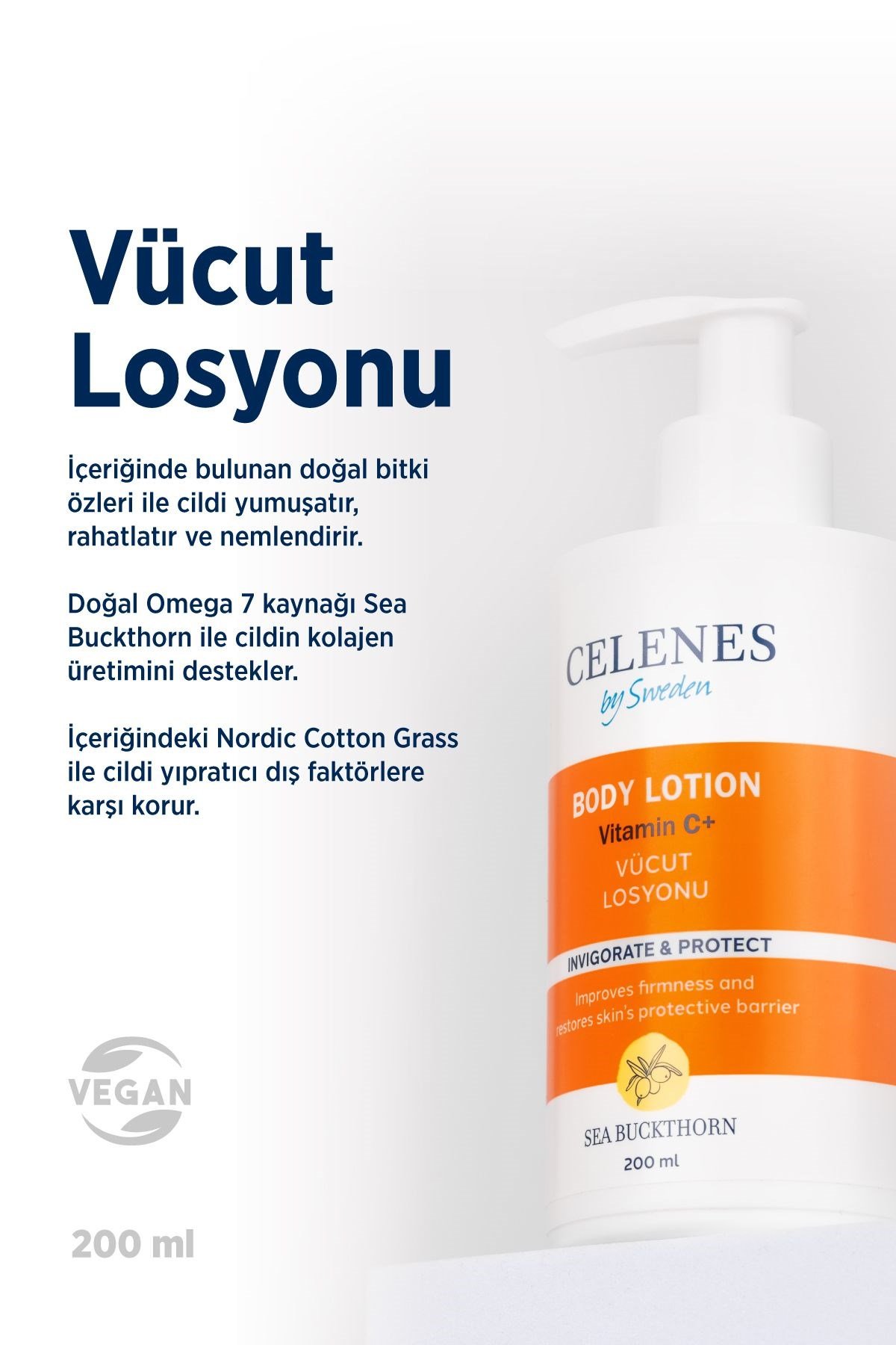 Celenes By Sweden Sea Buckthorn Vücut Losyonu Tüm Cilt Tipleri 200 ml