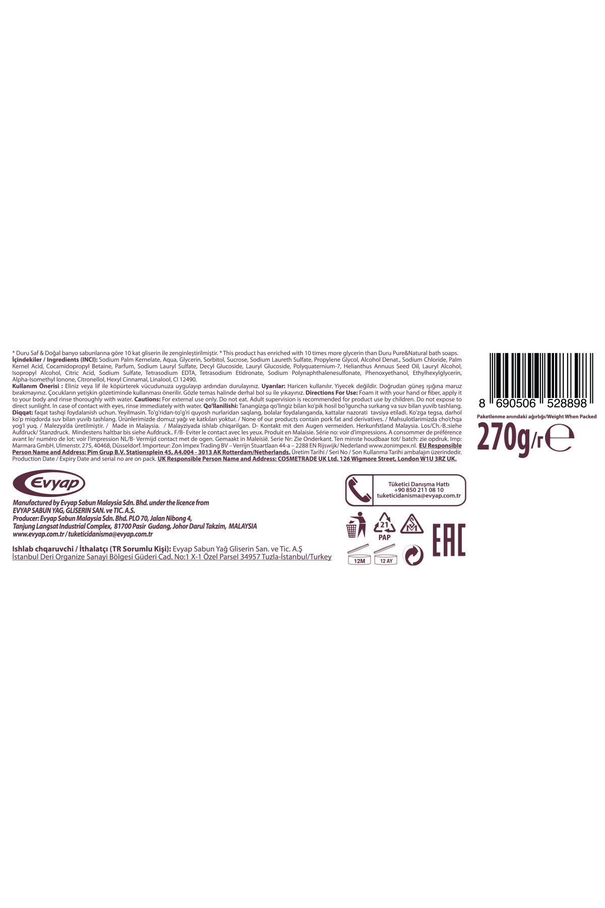 Duru Hydro Pure Sakuraçiçeği Sabun 270 g (3 adet)