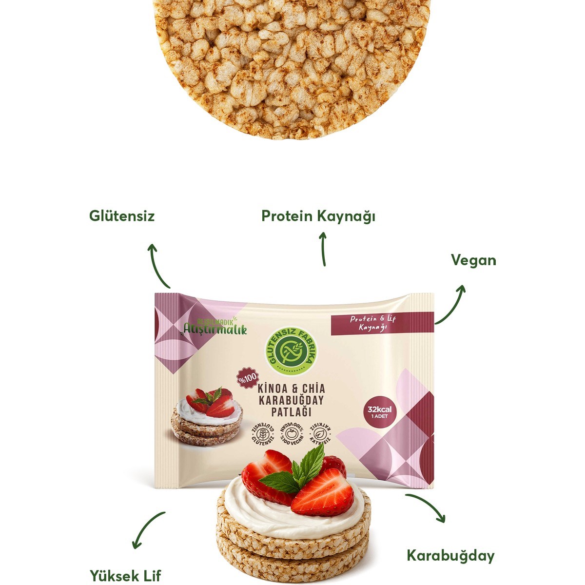 Glütensiz Fabrika Karabuğday Patlağı Kinoa & Chia 24 g (10 Paket)