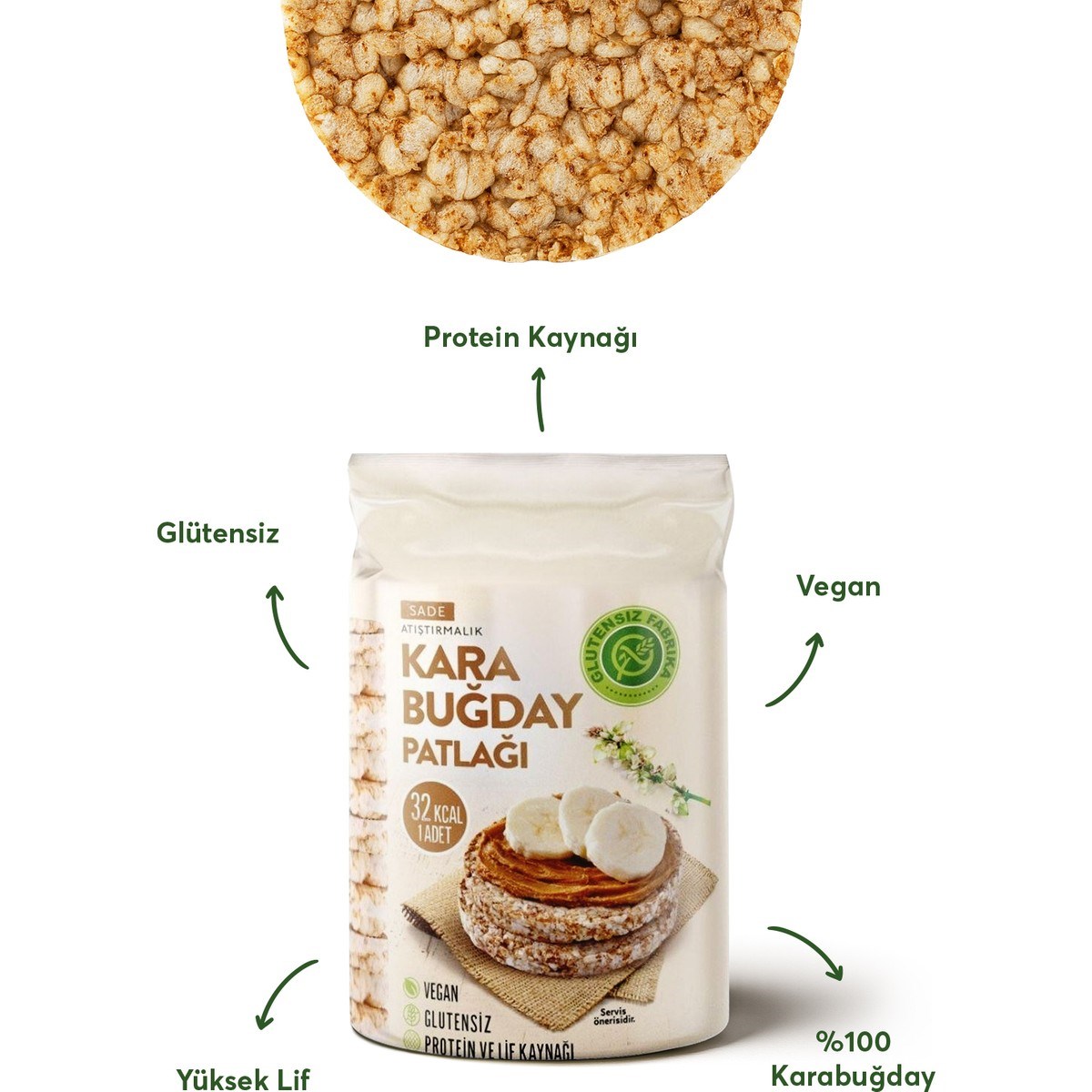Glütensiz Fabrika Karabuğday Patlağı Sade 100 g (6 paket)