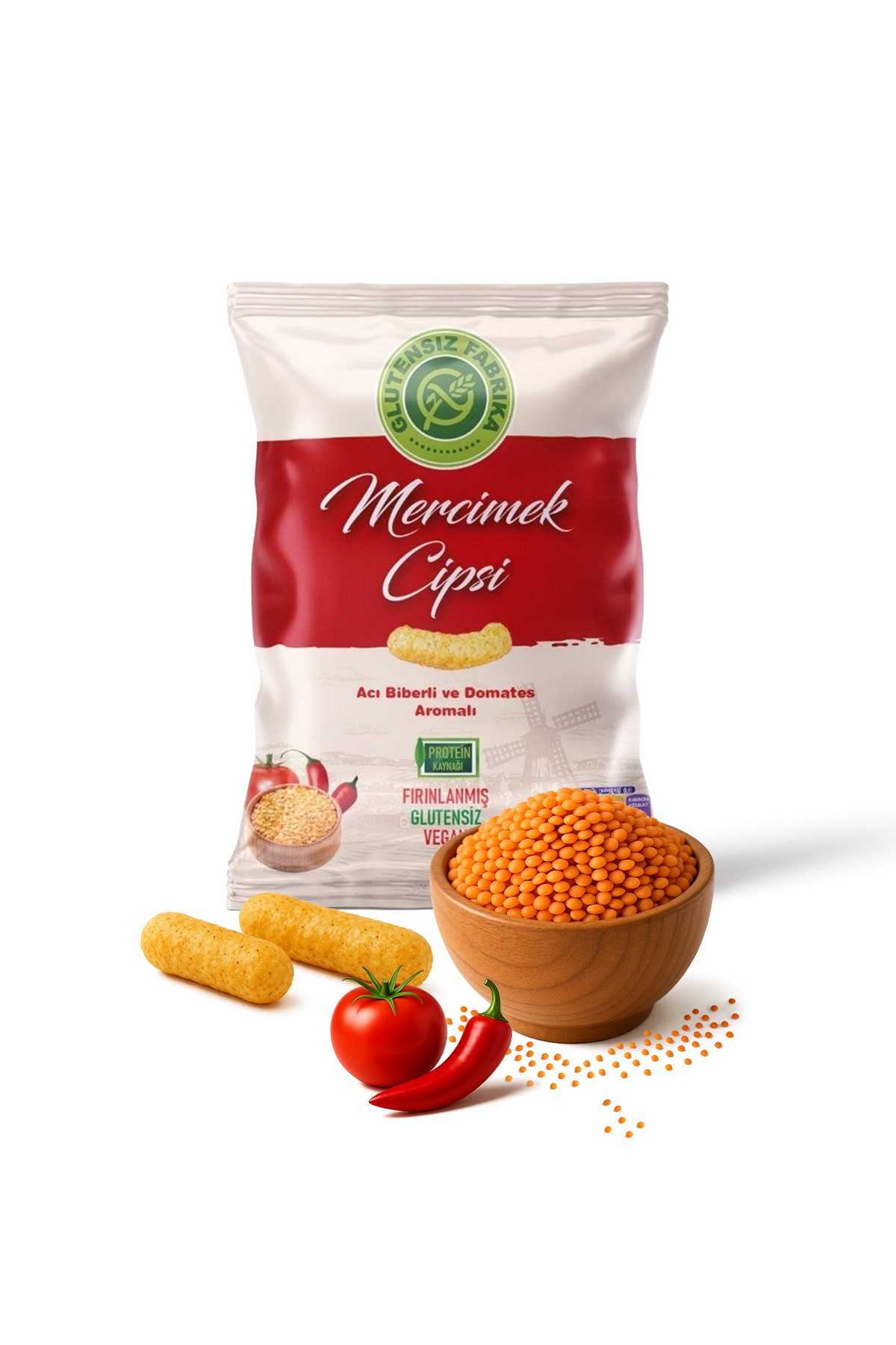 Glütensiz Fabrika Vegan Acı Biberli Ve Domates Aromalı Mercimek Cipsi 60 g (3 adet)